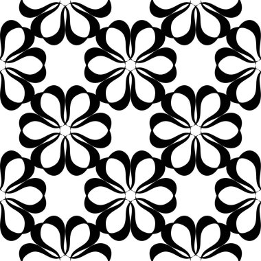 Beyaz arka planda siyah çiçek süsleme. Tekstil ve duvar kağıtları için seamless modeli