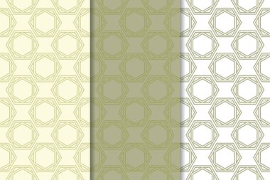 Zeytin yeşili ve beyaz geometrik süsler. Web, Tekstil ve duvar kağıtları için dikey Dikişsiz desen seti