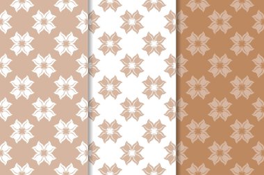 Kahverengi çiçek arka planlar. Tekstil ve duvar kağıtları için dikişsiz desen seti