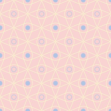 Geometrik seamless modeli. Soluk pembe arka plan duvar kağıtları, Tekstil ve kumaş için mavi ve bej elemanları ile