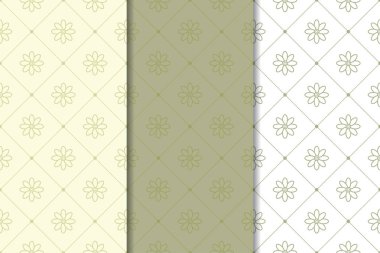 Zeytin yeşili çiçek arka planlar. Tekstil ve duvar kağıtları için dikişsiz desen seti