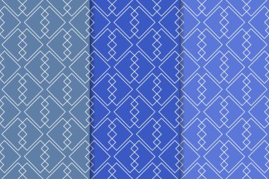 Mavi geometrik süsler. Web, Tekstil ve duvar kağıtları için dikey Dikişsiz desen seti