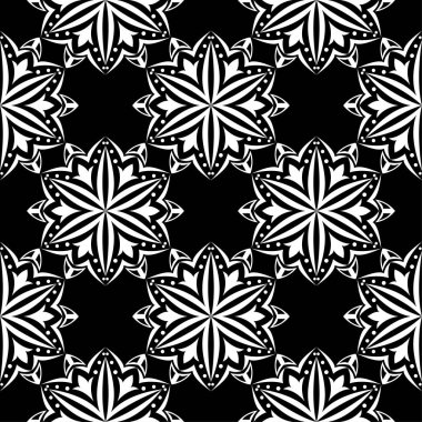 Siyah arka plan üzerine beyaz çiçek süsleme. Tekstil ve duvar kağıtları için seamless modeli