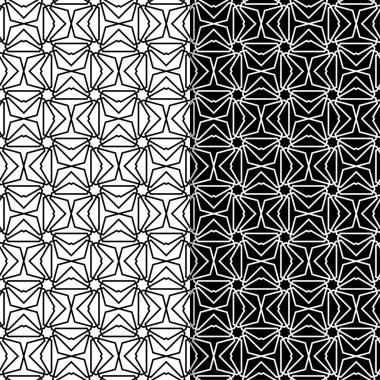 Siyah ve beyaz geometrik süsler. Web, Tekstil ve duvar kağıtları için dikişsiz desen seti