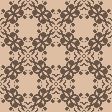 Bej renkli arka plan üzerinde kahverengi çiçek süsleme. Tekstil ve duvar kağıtları için seamless modeli