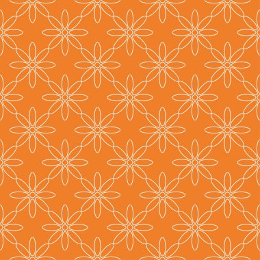 Turuncu zemin üzerine beyaz çiçek süsleme. Tekstil ve duvar kağıtları için seamless modeli