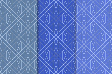 Geometrik süsler kümesi. Web, Tekstil ve duvar kağıtları için mavi dikey Dikişsiz desen