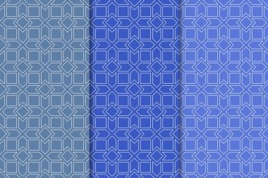 Web, Tekstil ve duvar kağıtları için geometrik Dikişsiz desen mavi seti