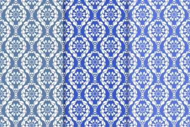 Çiçek süsler kümesi. Mavi dikey Dikişsiz desen. Duvar kağıdı arka plan