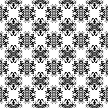 Beyaz arka planda siyah çiçek süsleme. Tekstil ve duvar kağıtları için seamless modeli