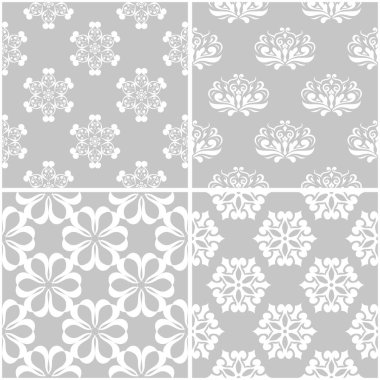 Çiçek desenleri. Tek renkli kesintisiz arka plan gri ve beyaz dizi. Vektör çizim