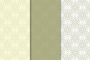 Zeytin yeşili ve beyaz geometrik süsler. Web, Tekstil ve duvar kağıtları için dikey Dikişsiz desen seti
