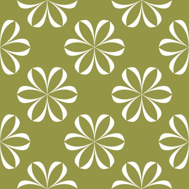Zeytin yeşil zemin üzerine beyaz çiçek süsleme. Tekstil ve duvar kağıtları için seamless modeli