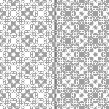 Beyaz ve gri çiçek arka planlar. Tekstil ve duvar kağıtları için dikişsiz desen seti