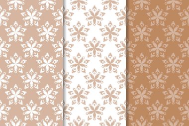 Kahverengi çiçek süsler. Tekstil ve duvar kağıtları için dikey Dikişsiz desen seti