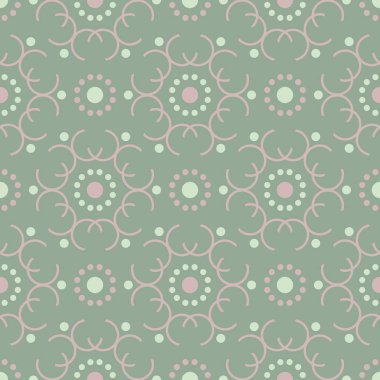 Duvar kağıtları, Tekstil ve kumaş için pembe elemanları ile geometrik yeşil sorunsuz arka plan