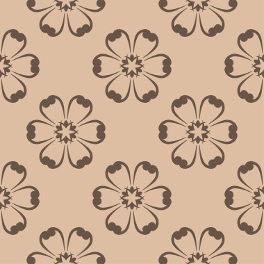 Bej renkli arka plan üzerinde kahverengi çiçek süs tasarım. Tekstil ve duvar kağıtları için seamless modeli