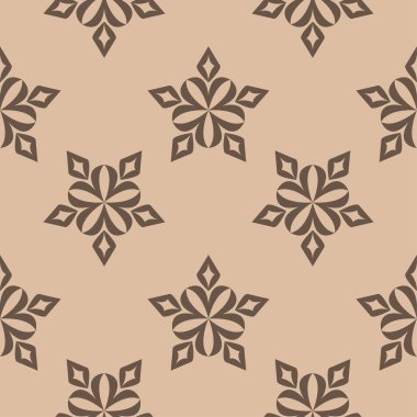 Kahverengi ve bej çiçekli süs. Tekstil ve duvar kağıtları için seamless modeli