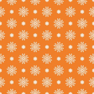 Turuncu zemin üzerine beyaz çiçek süsleme. Tekstil ve duvar kağıtları için seamless modeli