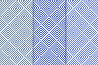 Mavi geometrik süsler. Web, Tekstil ve duvar kağıtları için dikey Dikişsiz desen seti