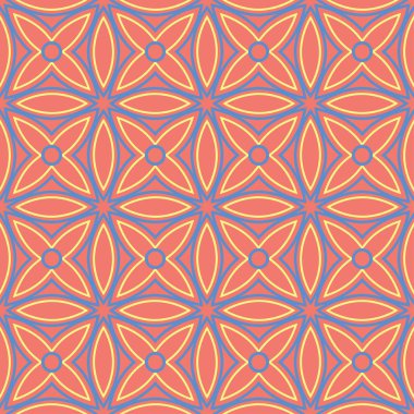 Geometrik seamless modeli. Parlak kırmızı bir arka plan duvar kağıtları, Tekstil ve kumaş için mavi ve sarı tasarımı ile