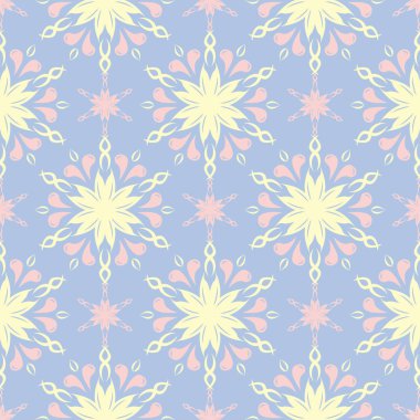 Çiçek seamless modeli. Soluk mavi arka plan duvar kağıtları, Tekstil ve kumaş için bej ve pembe çiçek öğeleri ile