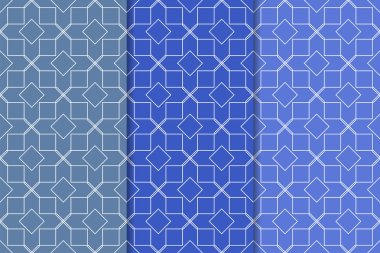 Mavi geometrik süsler. Web, Tekstil ve duvar kağıtları için dikey Dikişsiz desen seti
