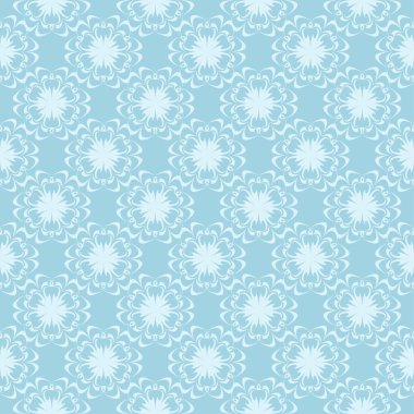 Mavi zemin üzerine beyaz çiçek tasarım. Tekstil ve duvar kağıtları için sorunsuz süsleme