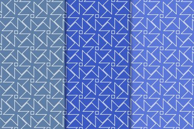 Mavi geometrik süsler. Web, Tekstil ve duvar kağıtları için dikey Dikişsiz desen seti