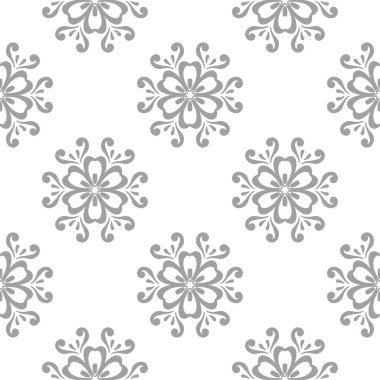 Beyaz arka plan üzerine açık gri çiçek süsleme. Tekstil ve duvar kağıtları için seamless modeli