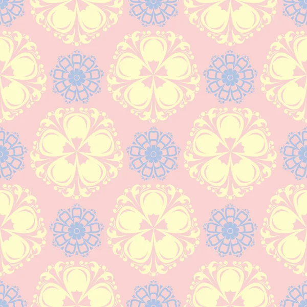 Pembe çiçek seamless modeli ile duvar kağıdı, Tekstil ve kumaş için ışık mavi ve sarı çiçek öğeleri