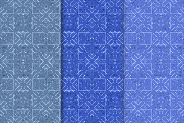 Blue Geometric Vertical Seamless Patterns Web Textile Wallpapers — Stock Vector