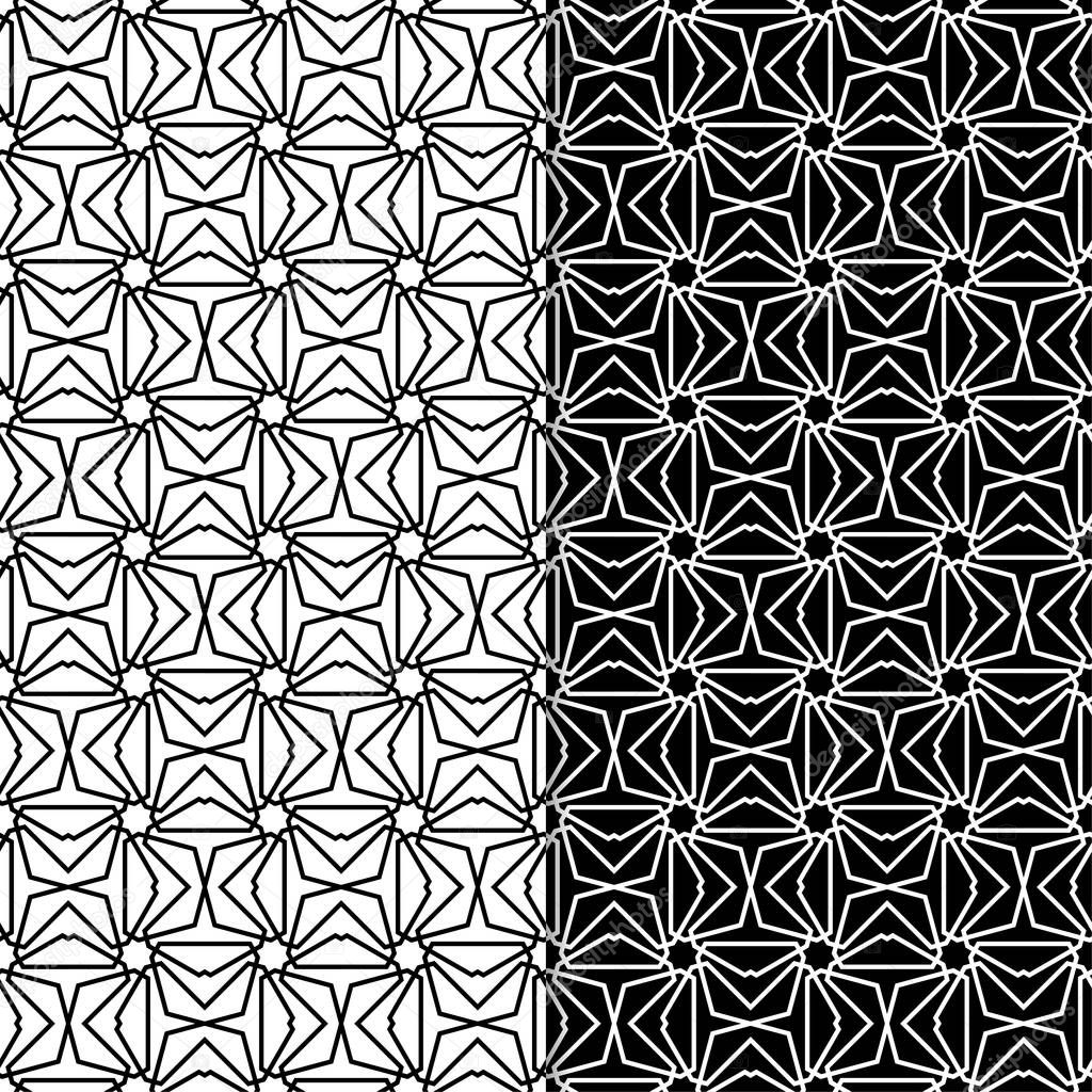 Black and white geometric ornaments. Set of seamless patterns for web, textile and wallpapers