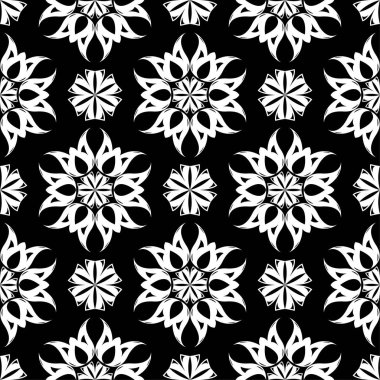 Siyah ve beyaz çiçek süsleme. Tekstil ve duvar kağıtları için seamless modeli