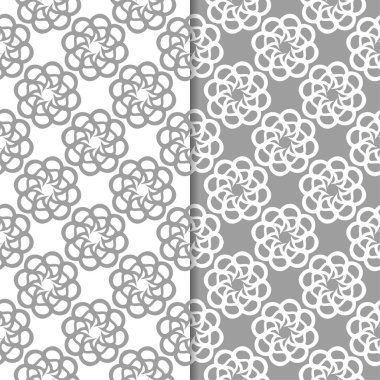 Beyaz ve gri çiçek arka planlar. Tekstil ve duvar kağıtları için dikişsiz desen seti