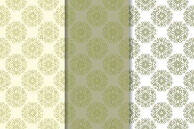 Zeytin yeşili çiçek arka planlar. Tekstil ve duvar kağıtları için dikişsiz desen seti