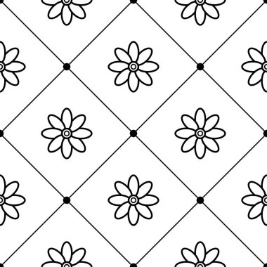 Beyaz arka planda siyah çiçek süsleme. Tekstil ve duvar kağıtları için seamless modeli