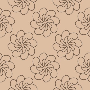 Bej renkli arka plan üzerinde kahverengi çiçek süsleme. Tekstil ve duvar kağıtları için seamless modeli