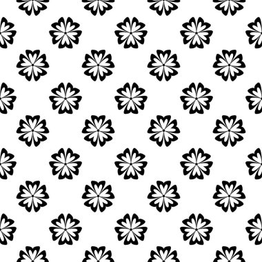 Kesintisiz beyaz zemin üzerine siyah çiçek süsleme. Tekstil ve duvar kağıtları için seamless modeli