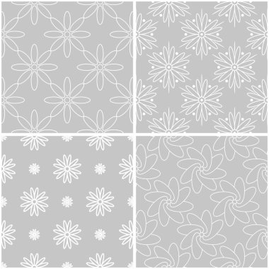 Çiçek desenleri. Tek renkli kesintisiz arka plan gri ve beyaz dizi. Vektör çizim