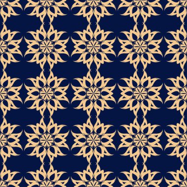 Altın mavi çiçek süsleme. Tekstil ve duvar kağıtları için seamless modeli