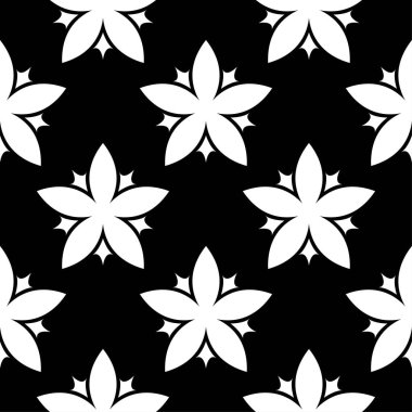 Siyah arka plan üzerine beyaz çiçek süsleme. Tekstil ve duvar kağıtları için seamless modeli