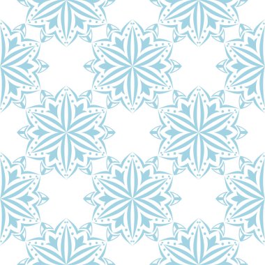 Beyaz zemin üzerine mavi çiçek süsleme. Tekstil ve duvar kağıtları için seamless modeli