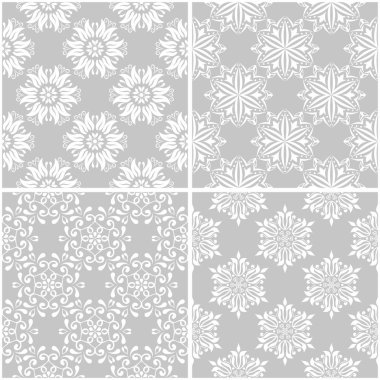 Çiçek desenleri. Tek renkli kesintisiz arka plan gri ve beyaz dizi. Vektör çizim