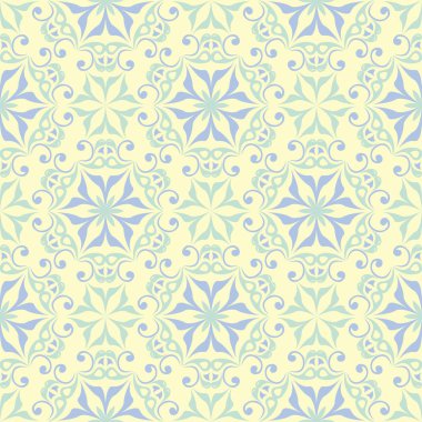 Çiçek bej seamless modeli. Bej renkli arka plan duvar kağıtları, Tekstil ve kumaş için mavi ve yeşil ışık çiçek tasarımları ile