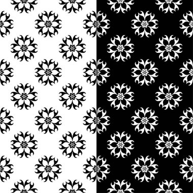 Siyah ve beyaz çiçek arka ayarlayın. Tekstil ve duvar kağıtları için dikişsiz desen