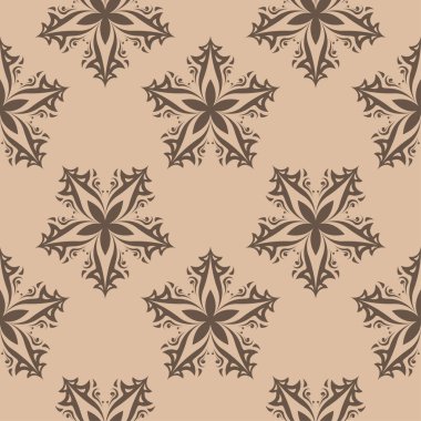 Bej renkli arka plan üzerinde kahverengi çiçek tasarım. Tekstil ve duvar kağıtları için seamless modeli