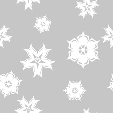 Gri arka plan üzerinde beyaz çiçek süsleme. Tekstil ve duvar kağıtları için seamless modeli