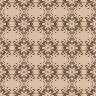 Kahverengi ve bej çiçekli süs. Tekstil ve duvar kağıtları için seamless modeli