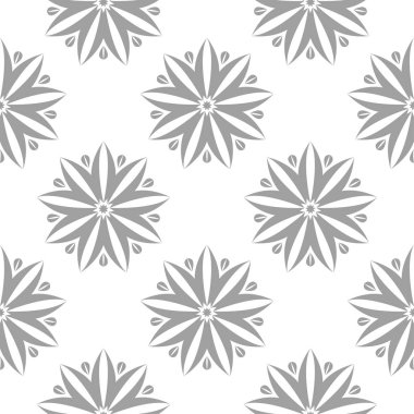 Beyaz arka plan üzerine açık gri çiçek süsleme. Tekstil ve duvar kağıtları için seamless modeli